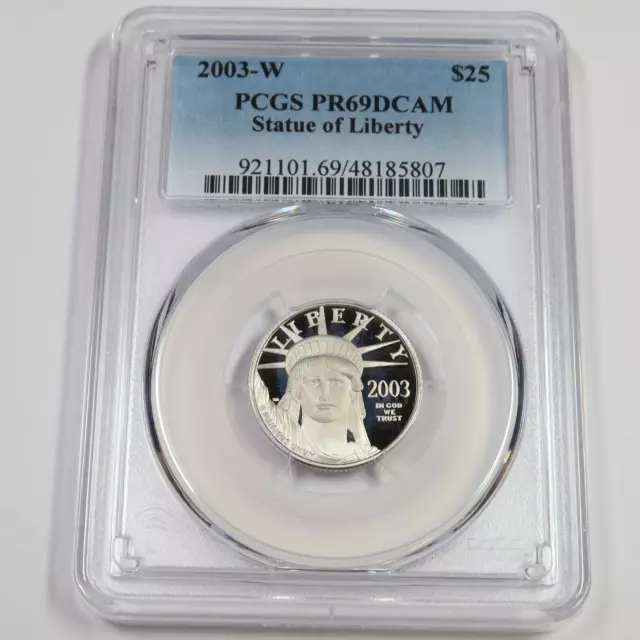 2003 W PCGS PR69 DCAM PROOF 1/4oz Platinum Eagle Statue Liberty US $25 #46830A