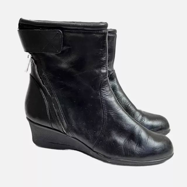 Taryn Rose Leather Ankle Boots 7.5  Black Booties Moto Ankle Strap