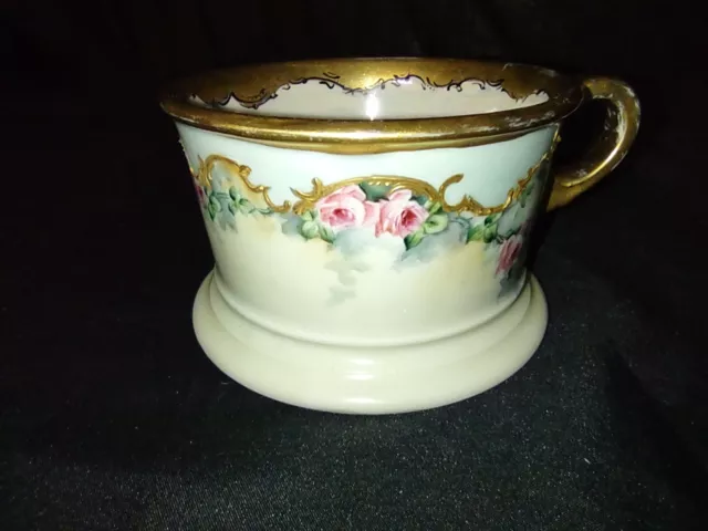 Antique Vintage Limoges France Shaving Mug Hand Painted Flowers Artist Signed