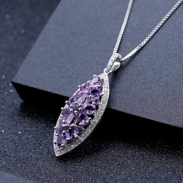 Natural Amethyst Gemstone Handmade 925 Sterling Silver Vintage Pendant Necklace