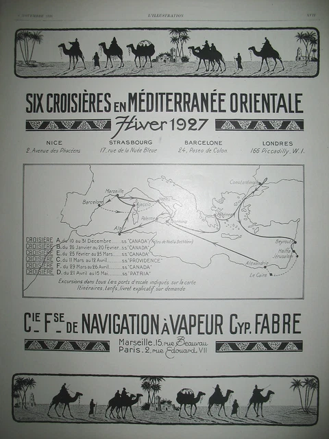 Fabre 6 Cruises Oriental Mediterranean Liner Press Advertisement Ad 1926