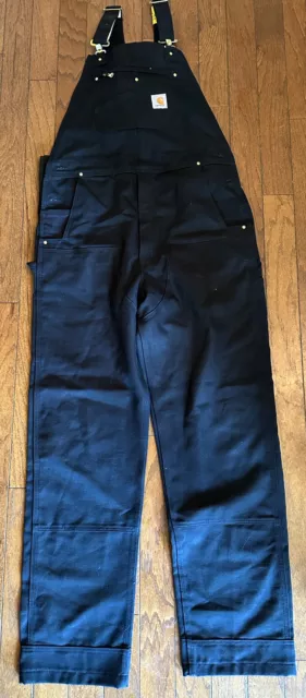 NWT Carhartt Traditional Duck Bib Overalls Black Size 36x36 RN#14806 Double Knee