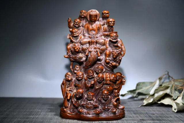 Chinese Natural Boxwood Hand-carved Exquisite Eighteen Arhats Statue 20081