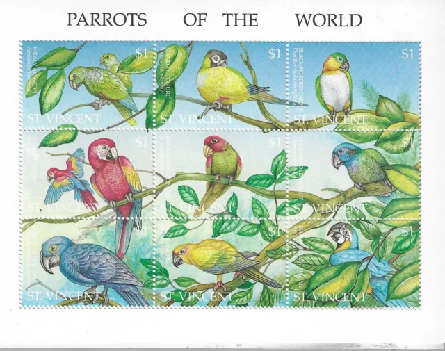 St Vincent Parrots of the World Mini Sheet   MINT NH