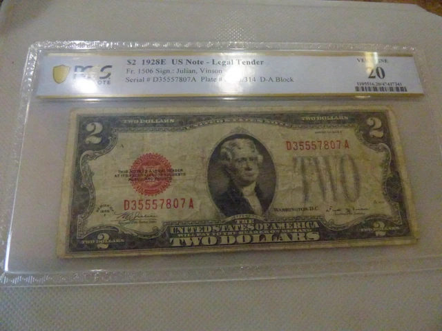 1928 E $2 DOLLAR LEGAL TENDER Fr.1506 PCGS VERY FINE 20 #D35557807A