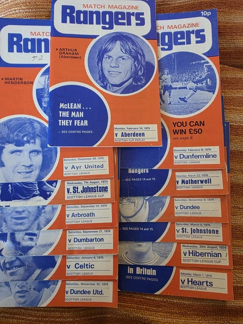 13 X RANGERS Home Programmes From Season 1974-75 L11 Some Writing £11. ...