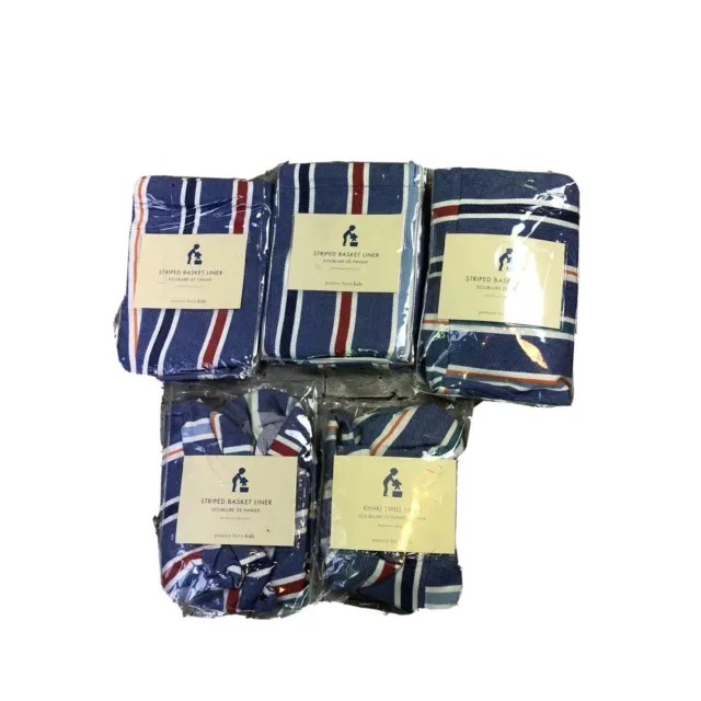 Lot Pottery Barn Striped Basket Liners Set Of 5 Medium Blue Red Multicolor New