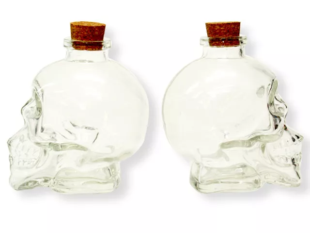 2 x 380ml Crystal Clear Shot Glass Skull Head Decanter Bottle Cork Vodka Alcohol