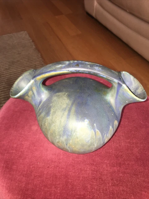 METENIER (?) vase boule a 2 ouvertures grés flamé art déco signature Visible 2