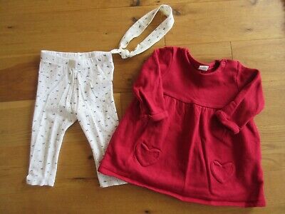 H&M Baby girls 3 Piece Set Leggings with bows, red dress & headband - 6-9 months
