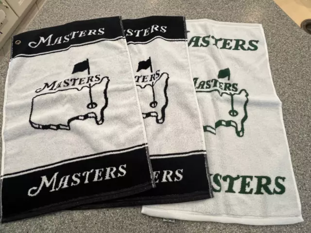 Lot of 3 Brand New Official Masters Golf Towels Black/White and Green/White