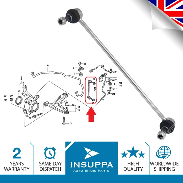 Stabilizer Anti Roll Bar Drop Link Front Axle Left 320mm Long For Honda Jazz MK2