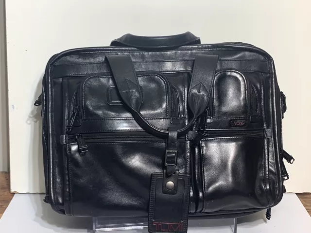Tumi Leather Expandable Organizer Laptop Briefcase Large black file 3 Alpha