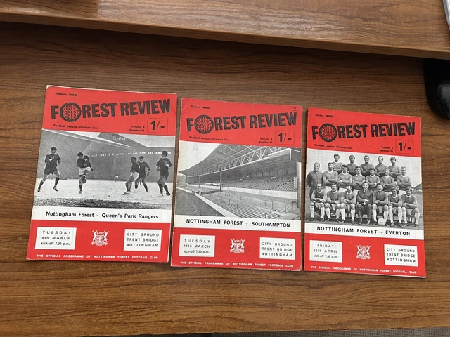 3 X NOTTINGHAM Forest Home Programmes 19681969 Season, Division 1 £3.