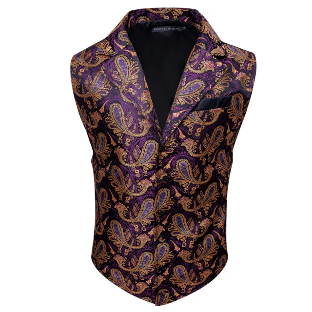 Mens Formal Wedding Waistcoat Paisley Floral Suit Vest Slim Tuxedo Silk Tie Set 3