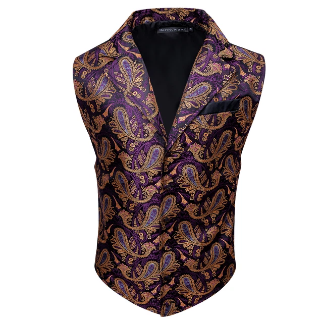 Mens Formal Wedding Waistcoat Paisley Swirl Rust Suit Vest Slim Fit Tuxedo Gielt 3