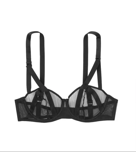 Victoria's Secret Luxe Unlined Butterfly Lace Balconette Bra Thong Set  Black