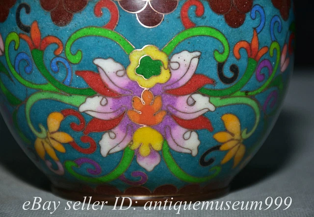 4.6" Old Chinese Bronze Enamel Cloisonne Dynasty Palace Flower Jar Pot 2