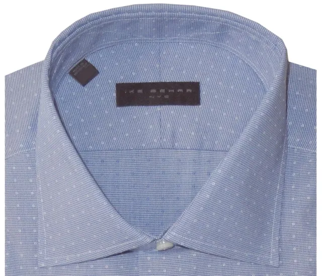 Ike Behar Dress Shirt Blue & White Micro Dobby Classic Fit 17 34/35 New