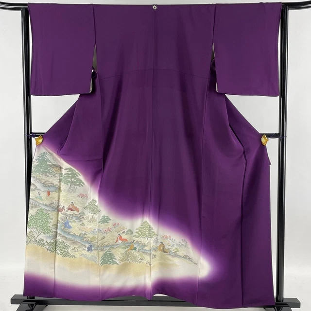 JAPANESE KIMONO IROTOMESODE 158cm 5' 2" PURE SILK VINTAGE ANTIQUE 6650
