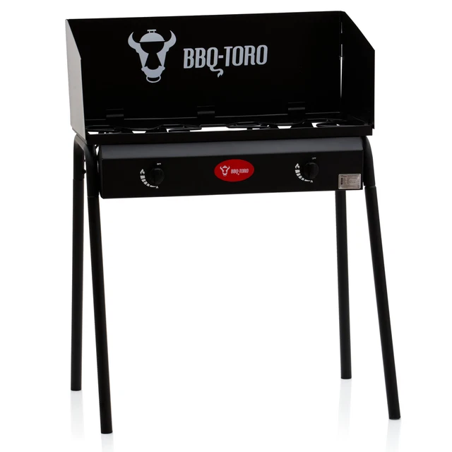 BBQ-Toro Gas Grilltisch mit Windschutz | Gusseisen Gaskocher 2 Brenner | 12 kW