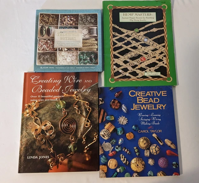 Lote de 4 patrones de libros artesanales de cuentas joyería amistad cáñamo alambre hágalo usted mismo