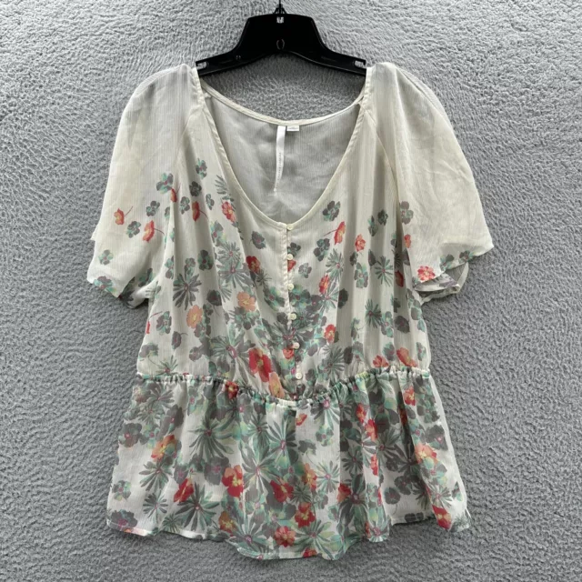 LAUREN CONRAD Blouse Womens XL Top Floral Short Sleeve Extra Large Sheer