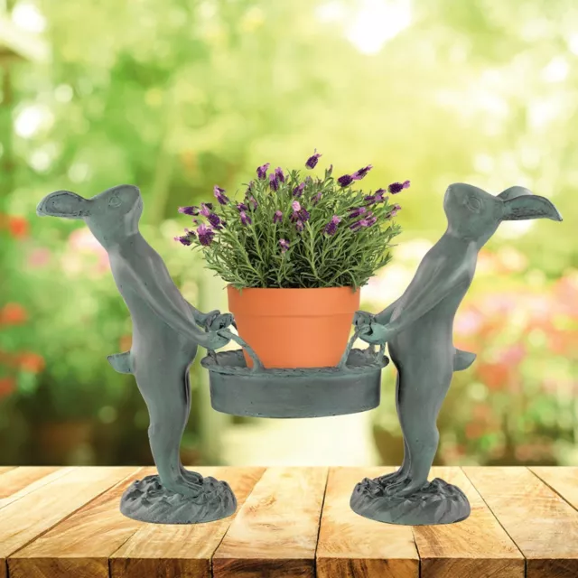 Aluminum Iron Bunny Gardeners Pot Holder Plant Stands Nature Whimsy Garden Décor