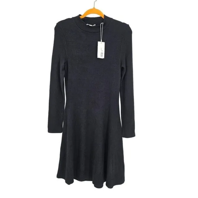Vince NWT Long Sleeve Fit & Flare Knit Dress Black Medium