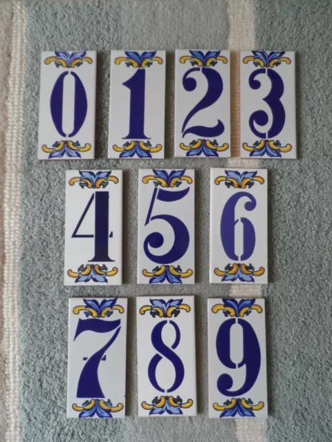 15cm x 7.3cm (Large) Hand Painted Spanish Blue Yellow NUMBER Tiles House Door