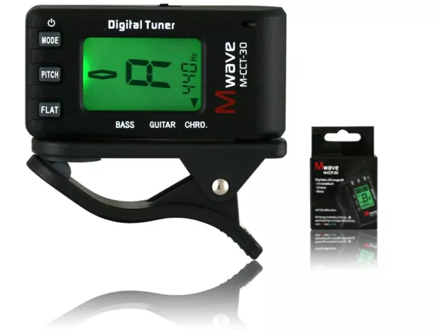 Mwave M-CCT-30 Tuner Stimmgerät für Gitarre und Bass mit Clip für Kopfplatte