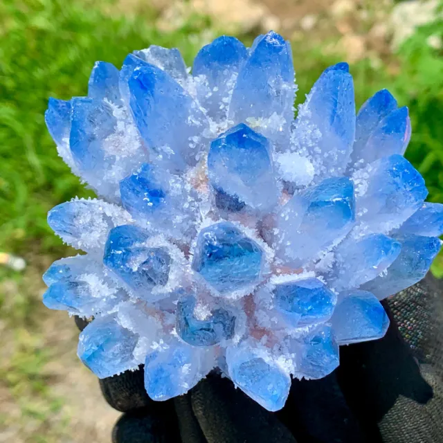 467G New Find sky blue Phantom Quartz Crystal Cluster Mineral Specimen Healing 2