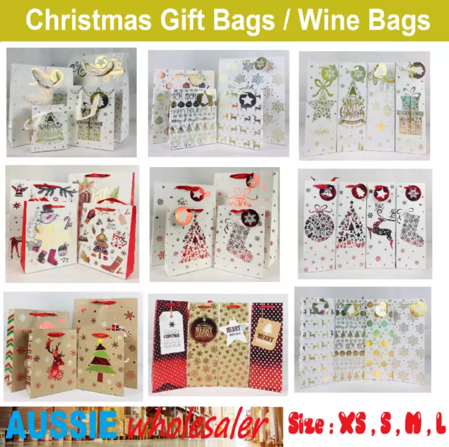 2022 Bulk Christmas XMAS Gift Bags/ Wine Bottle Bags Paper Wrap Holder Party