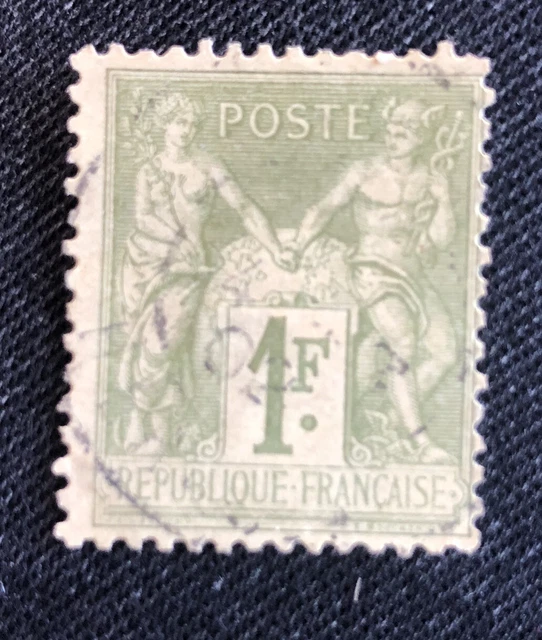 Timbre FRANCE YT  82  1F Olive SAGE Obli. Cachet rond-