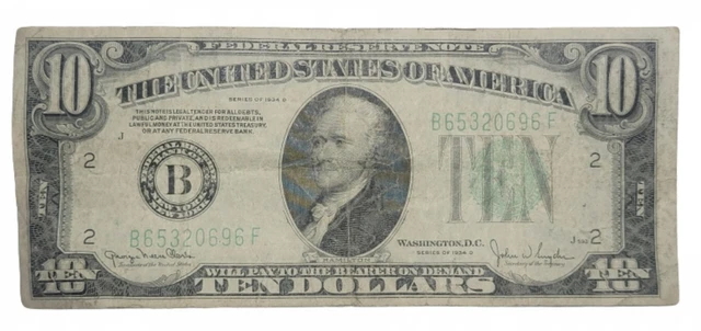10 Dollar Bill 1934 D Federal Reserve Note Bank of Washington D.C. Green Seal