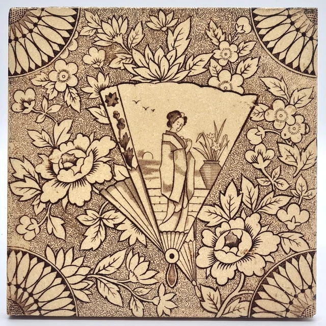 Antique Fireplace Tile Aesthetic Japanesque Transfer Printed Malkin Edge C1895