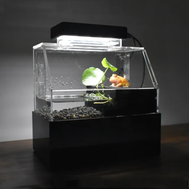 USA Mini Fish Tank Small Aquarium LED Light Office Desktop Home Decor Black