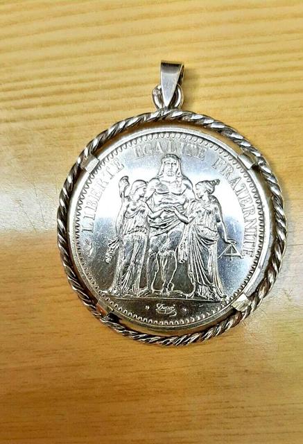 Bague Pièce 10 Francs Hercule En Argent Avec Pendentif - Neuf Avec étiquettes - AntiqueCoinRings