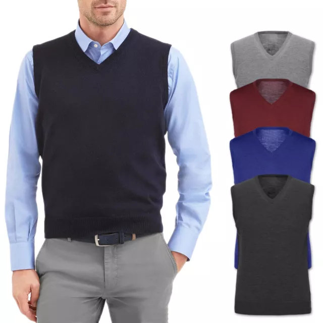 Maglione Uomo Lana Merinos Gilet Scollo a V Cardigan Casual Smanicato VEQUE