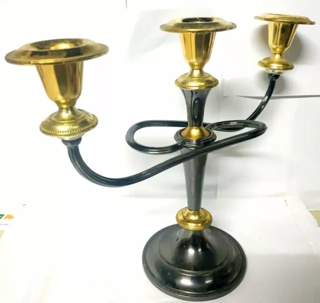 Brass black 3 Candlestick Vintage Holders Candle Solid Candelabra Tall 9.4" Arm