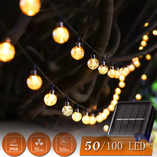 50/100 LED Solar Globe String Lights Fairy Outdoor Festoon Garden Party Decor