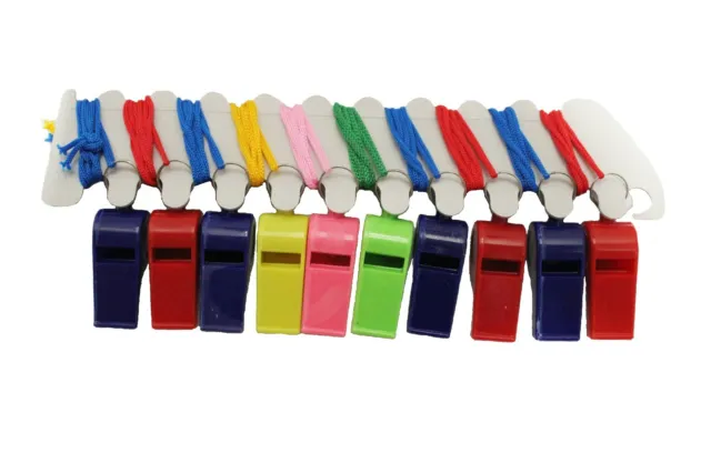 Lot de 10 sifflets en plastique coloré..Neuf