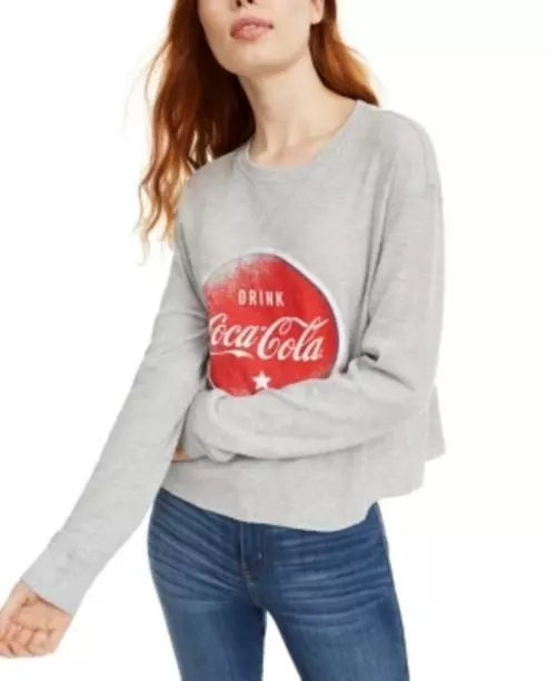 MSRP $29 Love Tribe Juniors' Coca-Cola Graphic-Print Thermal Top Gray Size XS