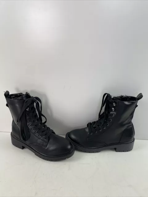 Madden Girl PARKER Black Faux Leather Lace Up/Side Zip Ankle Boots Women’s 7 M