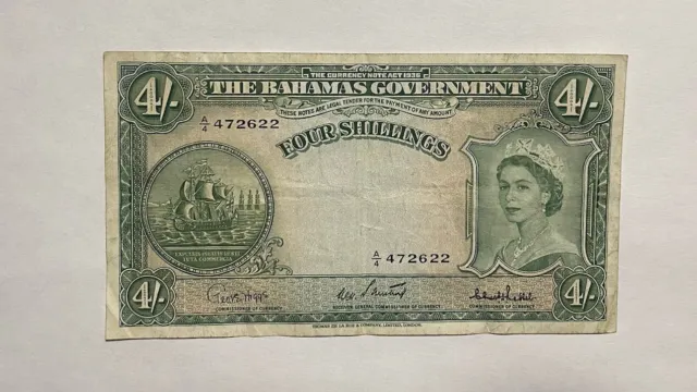 Bahamas( Government) 4 Shillings 1936 (1954) P-13 VF+