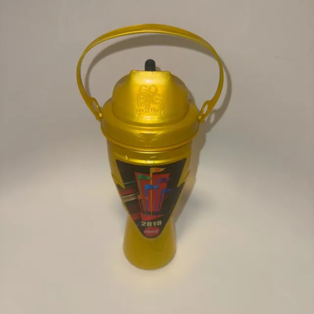 Six Flags Souvenir Cup 2019 Yellow Gold Cup Coca-Cola With Straw And Handle