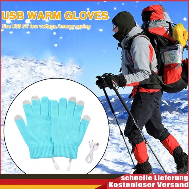 2pcs Electric Heating Gloves Touch Screen USB Riding Skiing Warm Mittens (Blue)