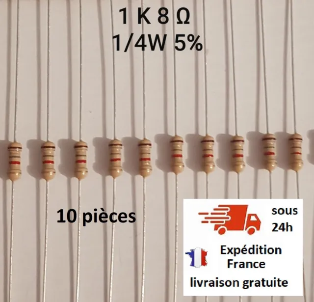 Résistances 1/4W 5% 1 à 910 KΩ (kilo ohm) prix dégressif gros 10 à 1000 pièces