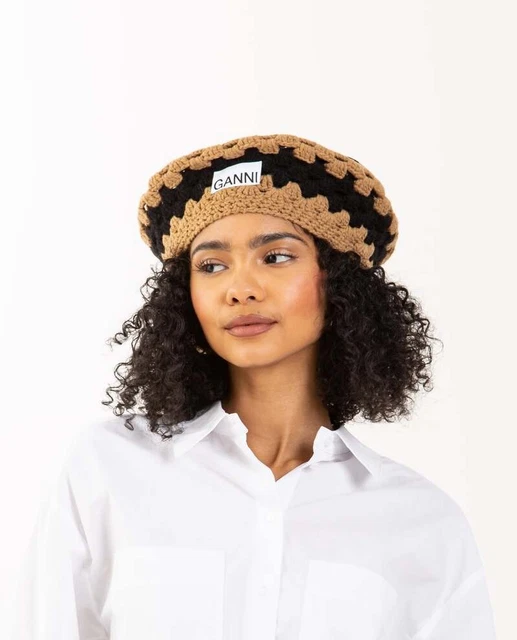 GANNI BLACK WOOL Beret Label Hat One Size £47.50 - PicClick UK display picture 1