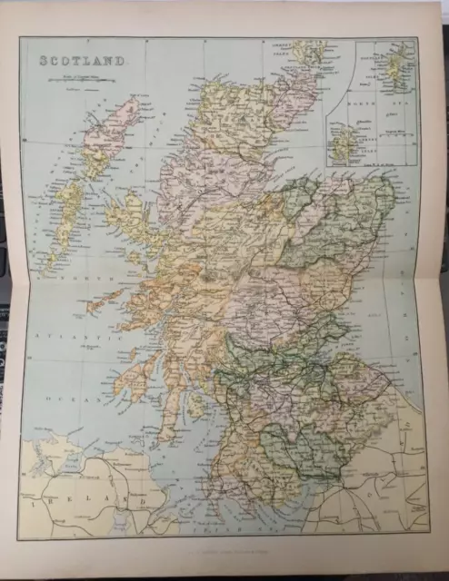 Antique Print Map Of Scotland Dated C1870's Shetland Isles Orkney Isles Hebrides